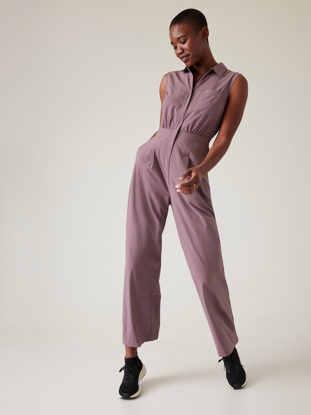 Athleta Sleeveless Wide-Leg Jumpsuit in Mauve size 14